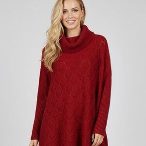 Elsa Amanda NEW Mohair Crochet Red Blend Cowl Mock Neck Open Knit Sweater Top XL